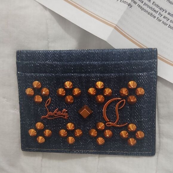 Christian Louboutin Denim Card Holder with Orange Accents - Picture 6 of 6